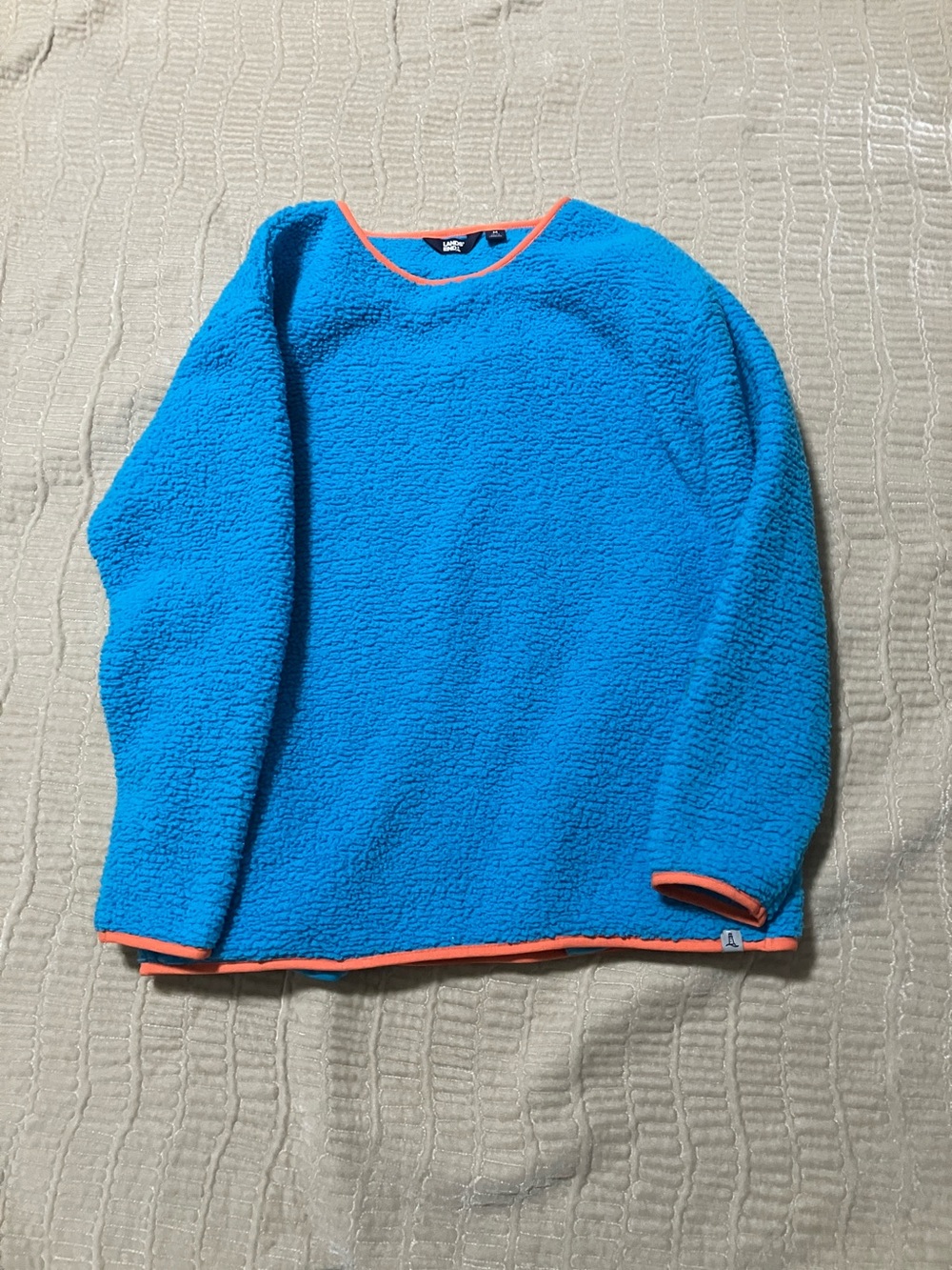 Lands' End Bright Blue Fleece Pullover with Orange Trim